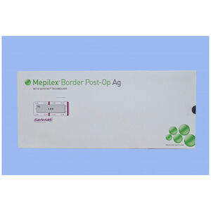4 Inch x 10 Inch, Post-Op Border Foam Dressing with Silver | Preferred Medical 4 Inch x 10 Inch, Post-Op Border Foam Dressing with Silver | Preferred Medical